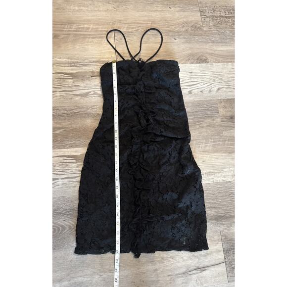 Zara Dresses & Skirts - Zara Womens Lace Mini Dress Draped XS Black Ruffled Floral 8200/998 NWT